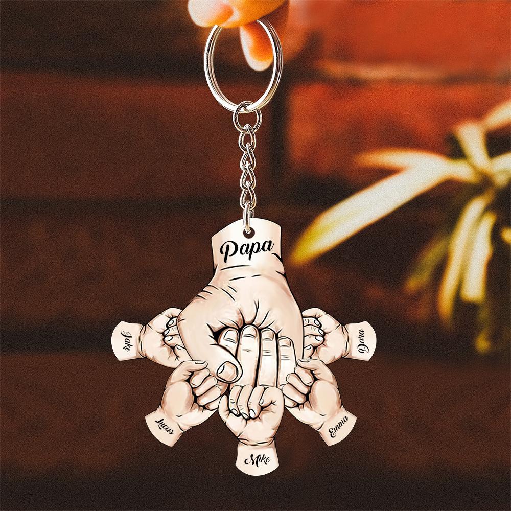 Custom Words Engraved Hand Shaped Keychain For Father's Day Holding Hands - soufeelus