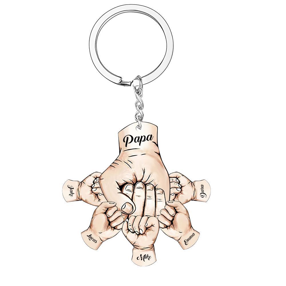 Custom Words Engraved Hand Shaped Keychain For Father's Day Holding Hands - soufeelus