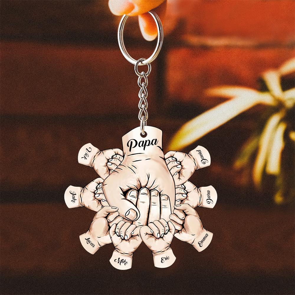 Custom Words Engraved Hand Shaped Keychain For Father's Day Holding Hands - soufeelus