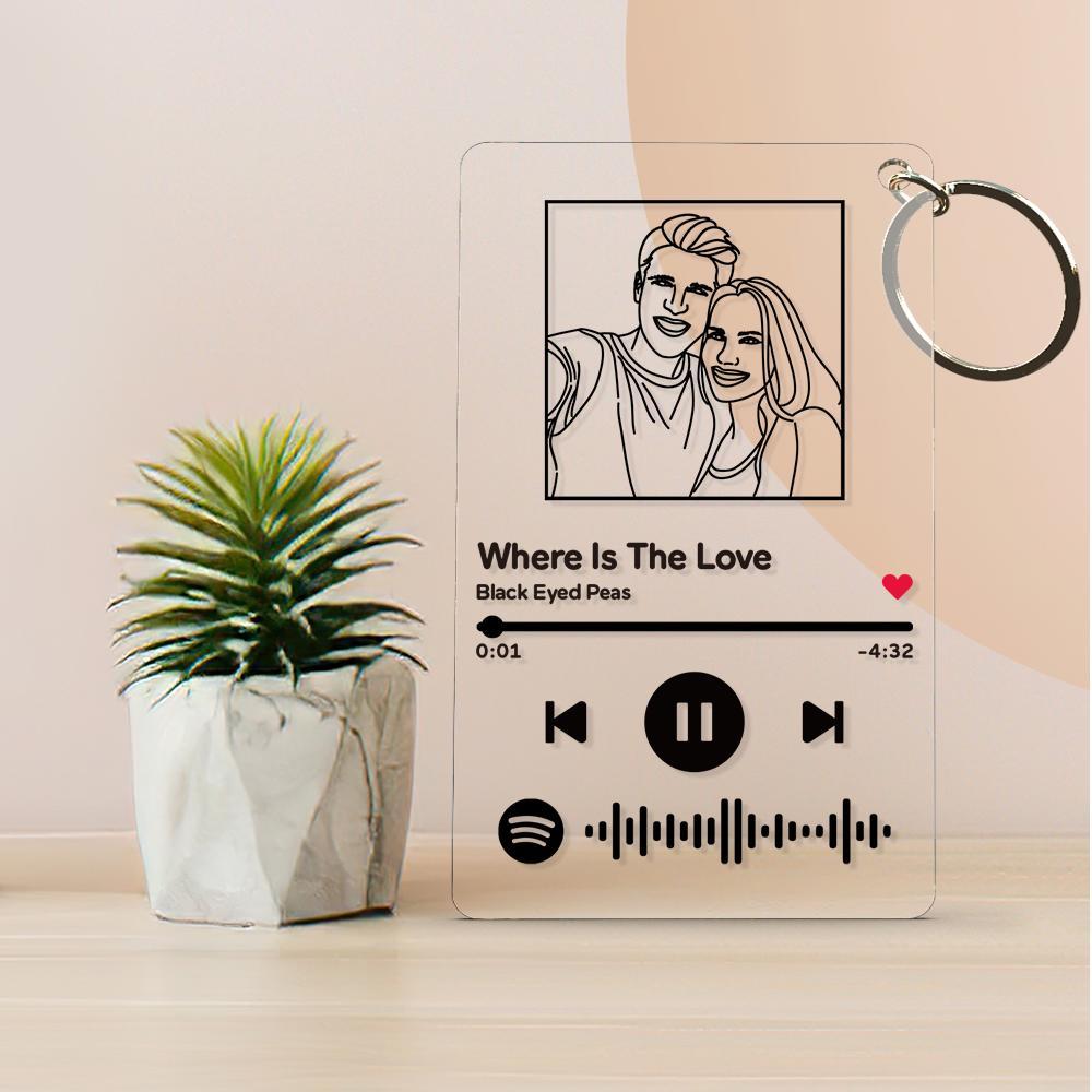 Custom Line Art Spotify Code Music Plaques Keychain, Engraved Custom Acrylic, Song Keychain - soufeelus