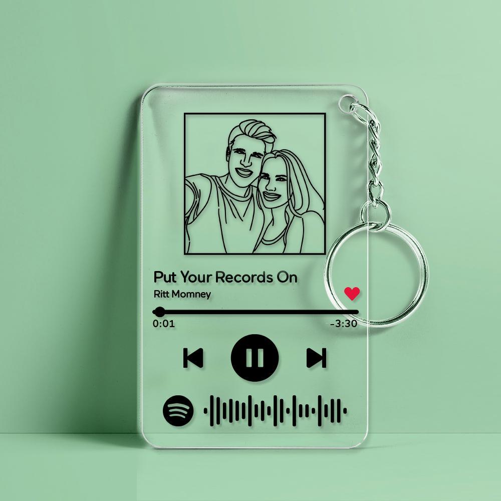 Custom Line Art Spotify Code Music Plaques Keychain, Engraved Custom Acrylic, Song Keychain - soufeelus