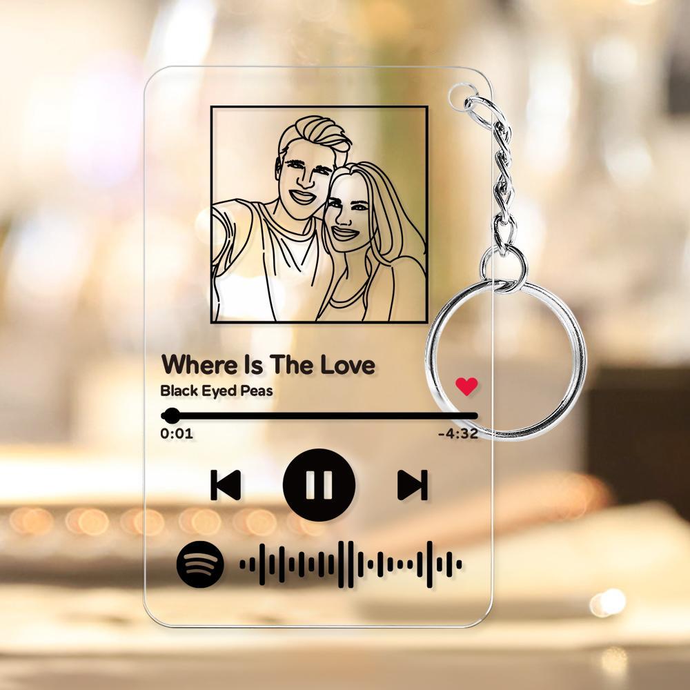 Custom Line Art Spotify Code Music Plaques Keychain, Engraved Custom Acrylic, Song Keychain - soufeelus