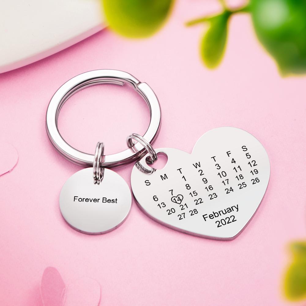 Custom Calendar Photo Keychain Personalized Keychain with Picture Engraved Text Keyring for Men Women - soufeelus