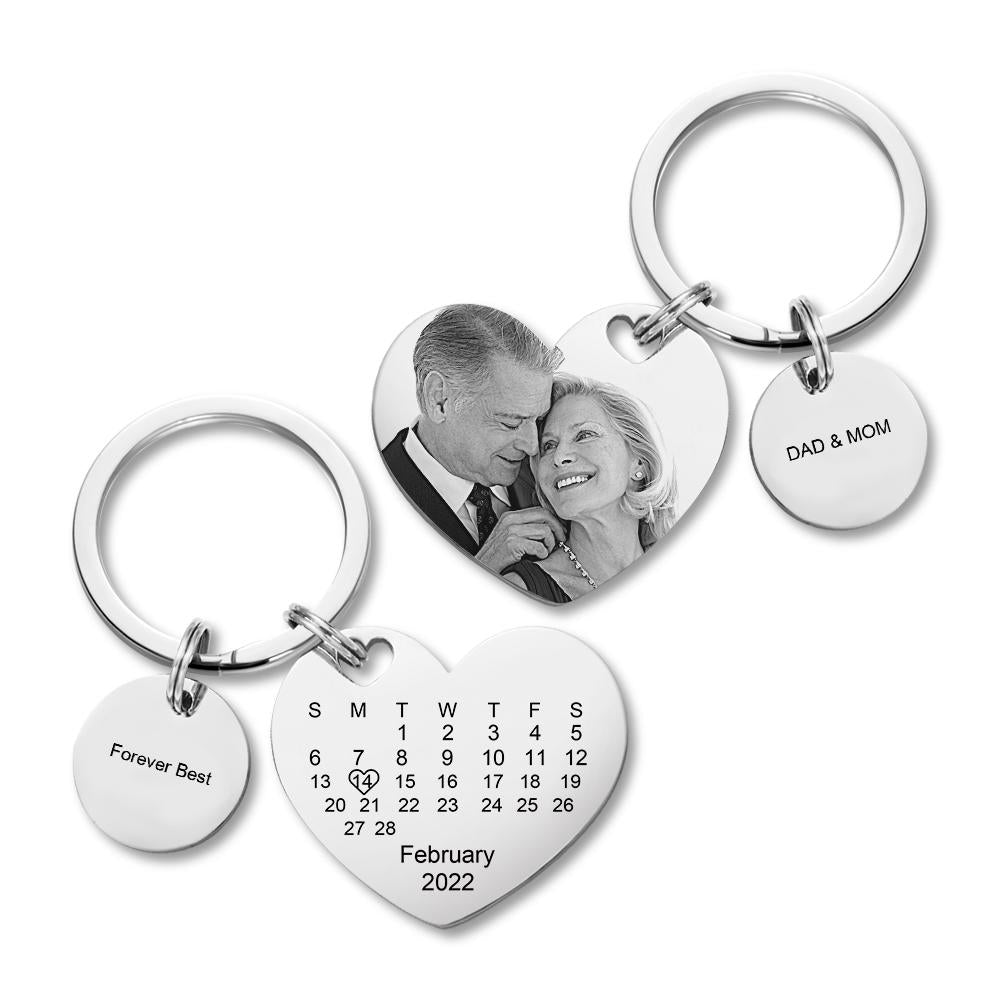 Custom Calendar Photo Keychain Personalized Keychain with Picture Engraved Text Keyring for Men Women - soufeelus