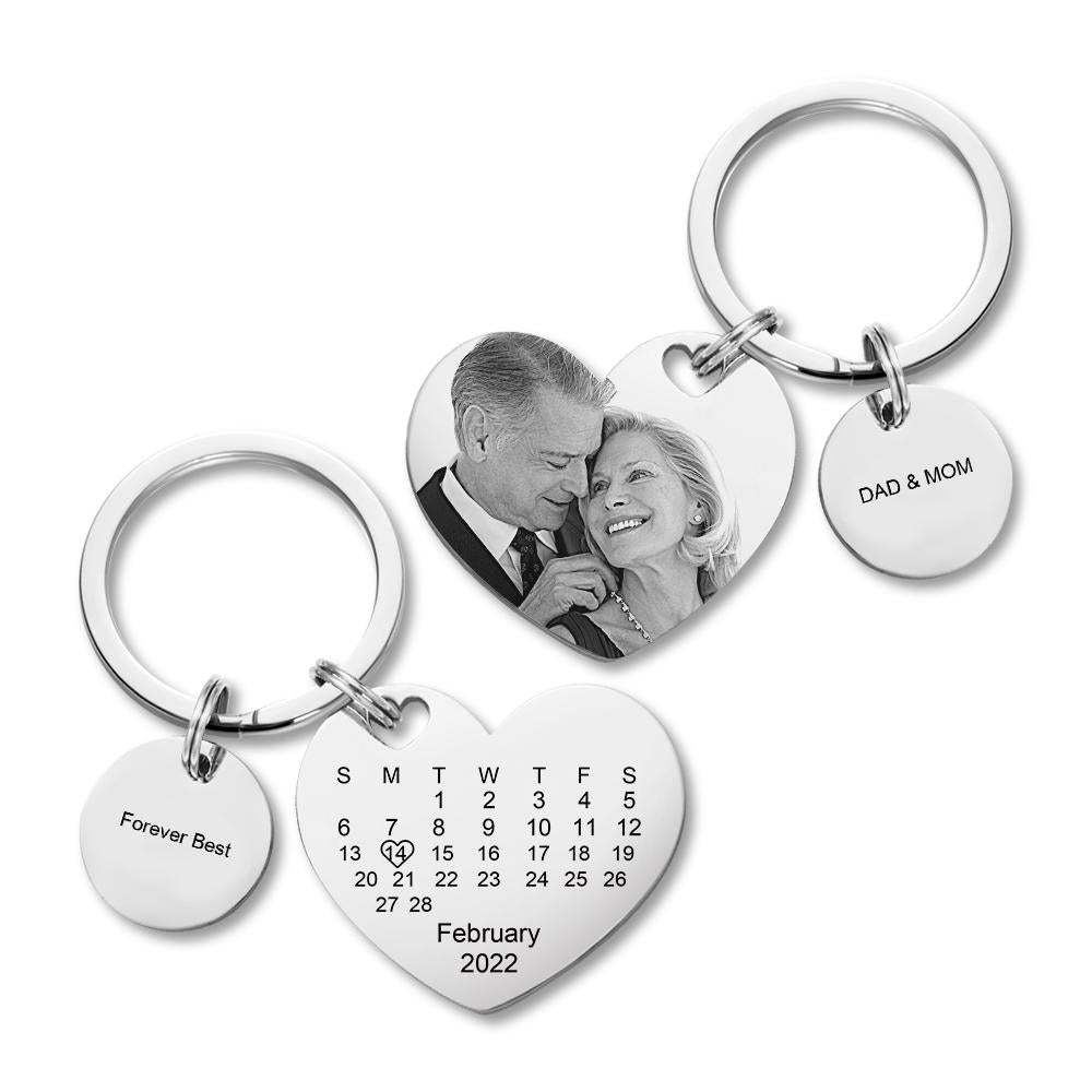 Custom Calendar Photo Keychain Personalized Keychain with Picture Engraved Text Keyring for Men Women - soufeelus