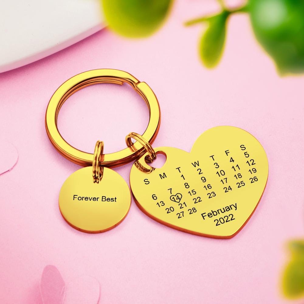 Custom Calendar Photo Keychain Personalized Keychain with Picture Engraved Text Keyring for Men Women - soufeelus