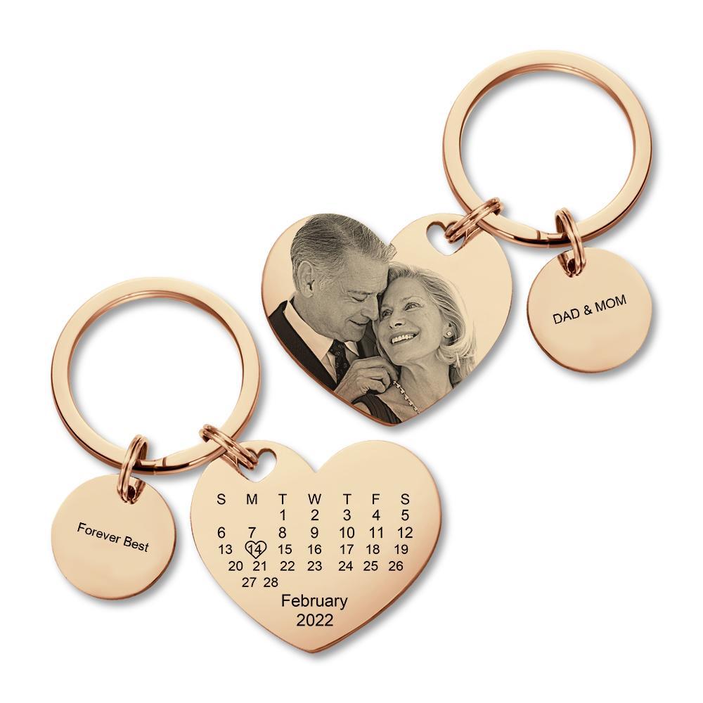Custom Calendar Photo Keychain Personalized Keychain with Picture Engraved Text Keyring for Men Women - soufeelus