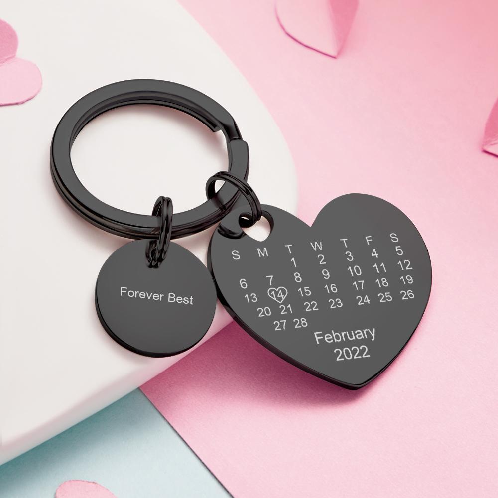 Custom Calendar Photo Keychain Personalized Keychain with Picture Engraved Text Keyring for Men Women - soufeelus