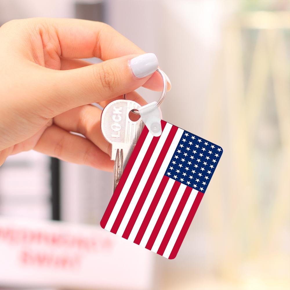 Personalized Stainless Steel Keychain Chain USA American Flag Keyring for Womens Mens - soufeelus