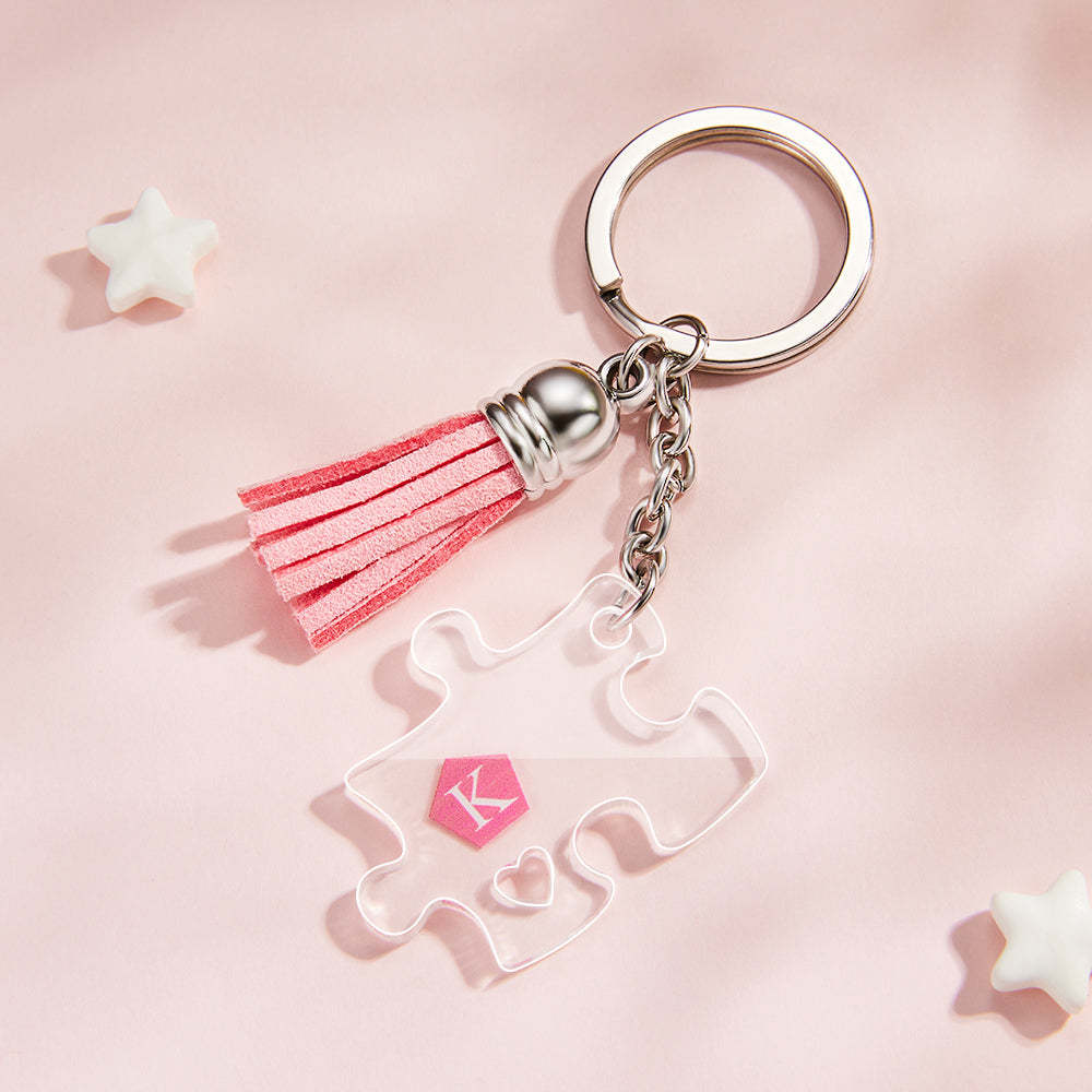 Custom Engraved Keychain Jigsaw Puzzle Couple Keychains Gift for Lover - soufeelus