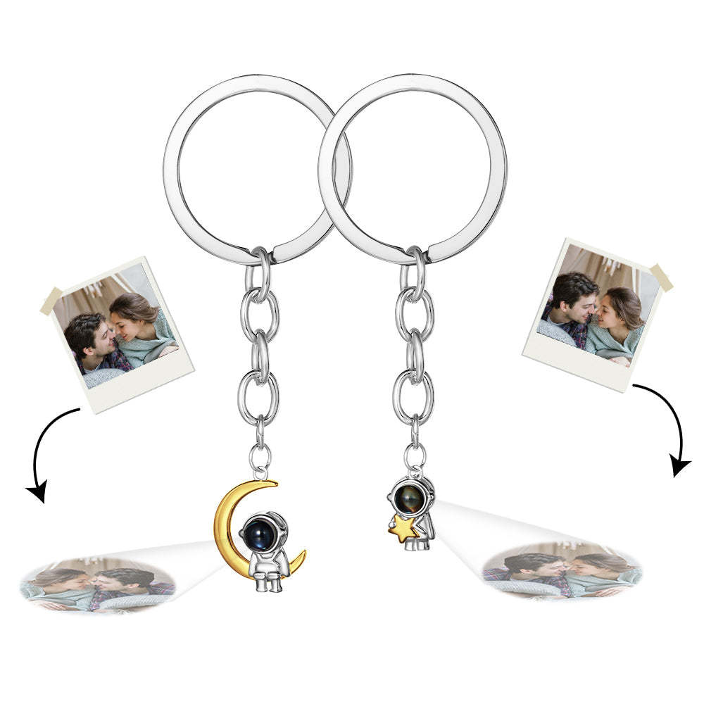 Custom Photo Projection Keychain Astronaut Moon and Star Keychain Creative Gift - soufeelus