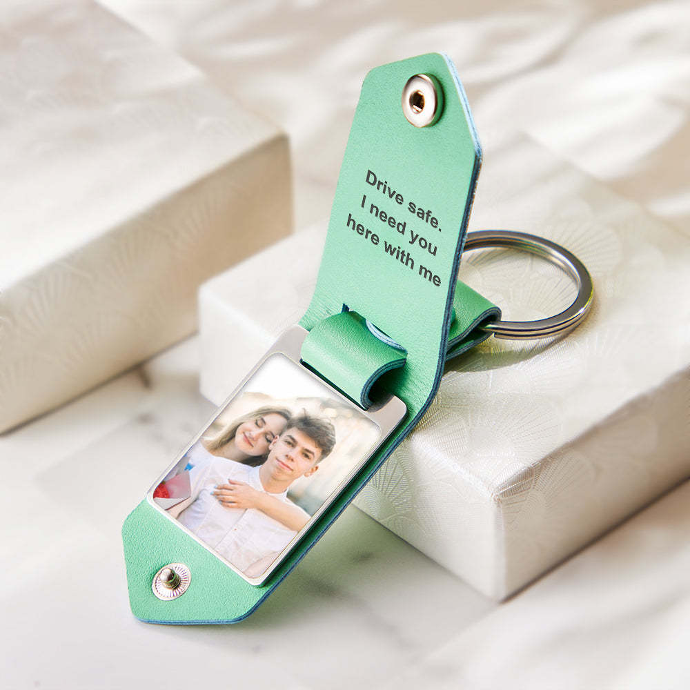 Personalized Leather Photo Keychain Custom Engraved Text Commemorative Keychain Anniversary Gifts - soufeelus