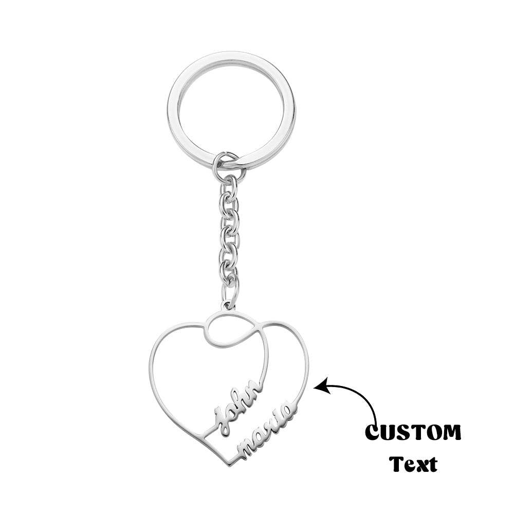 Personalized Two Names Double Heart Keychain Custom Letters Metal Key Ring for Couples - soufeelus