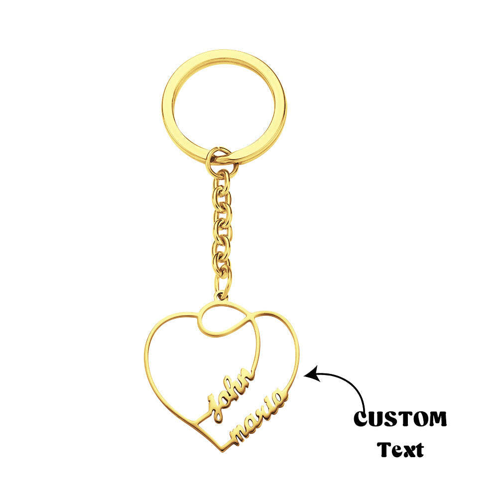 Personalized Two Names Double Heart Keychain Custom Letters Metal Key Ring for Couples - soufeelus