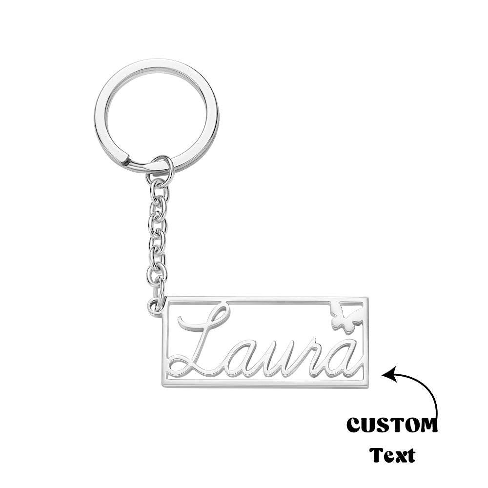 Personalized Name Rectangle Border Keychain Custom Text Stainless Steel Key Holder Creative Gifts for Him - soufeelus
