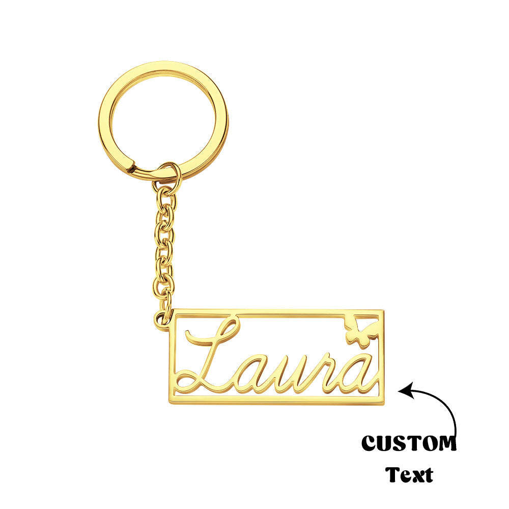 Personalized Name Rectangle Border Keychain Custom Text Stainless Steel Key Holder Creative Gifts for Him - soufeelus