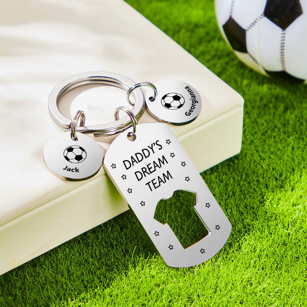 Personalized Engraved Football Daddy' Dream Team Keychain with Children's Names Key Ring Father's Day Gifts - soufeelus