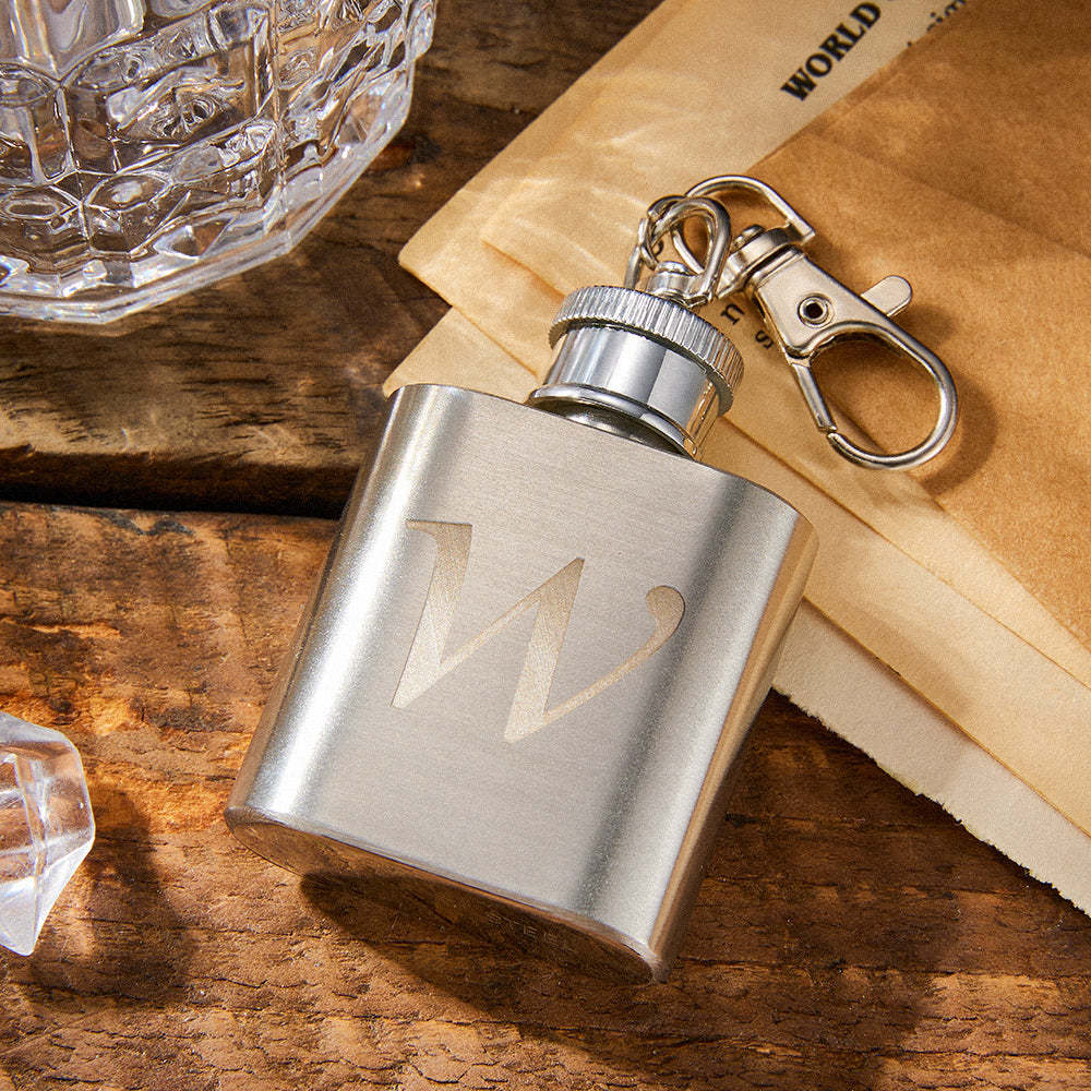 Personalized Mini Liquor Flask Keychain Custom Engraved Rectangle Hip Flask Gifts for Him - soufeelus