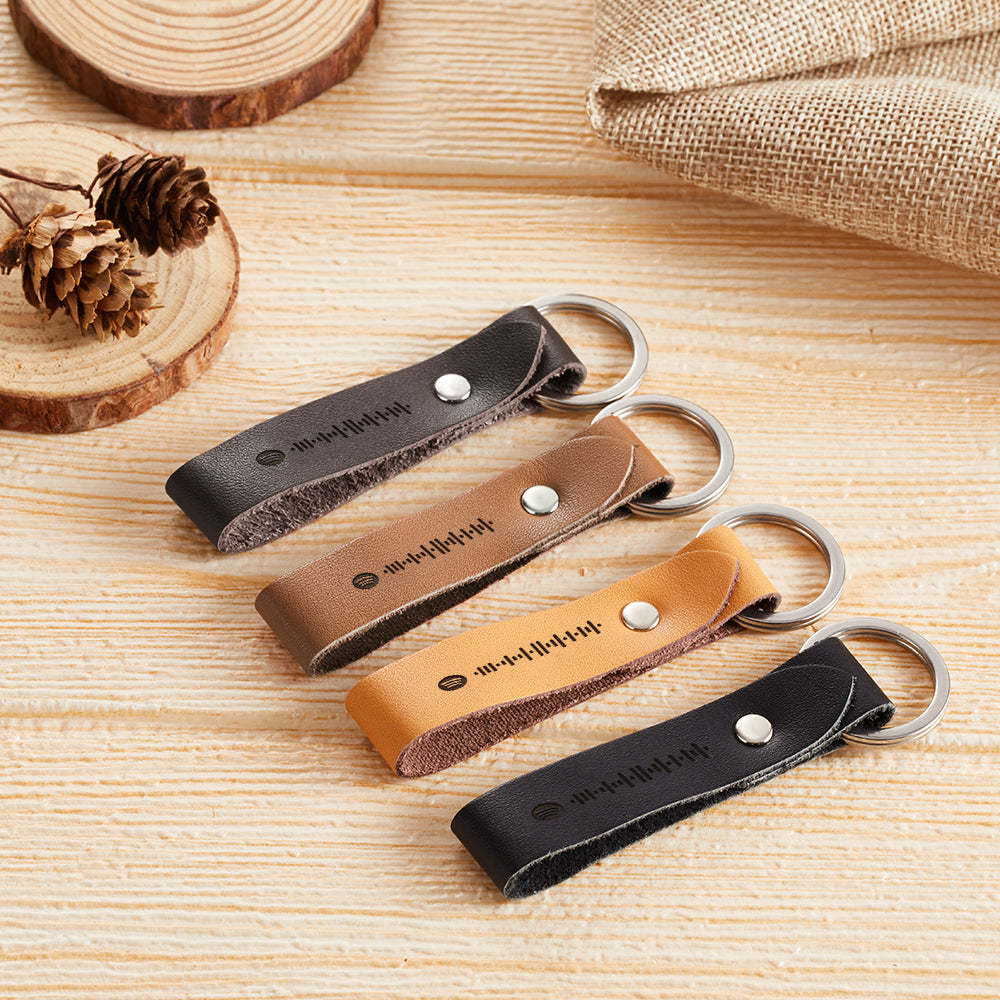 Custom Scannable Spotify Code Leather Keychain Personalized Music Song Key Chain Memorial Gifts for Him - soufeelus