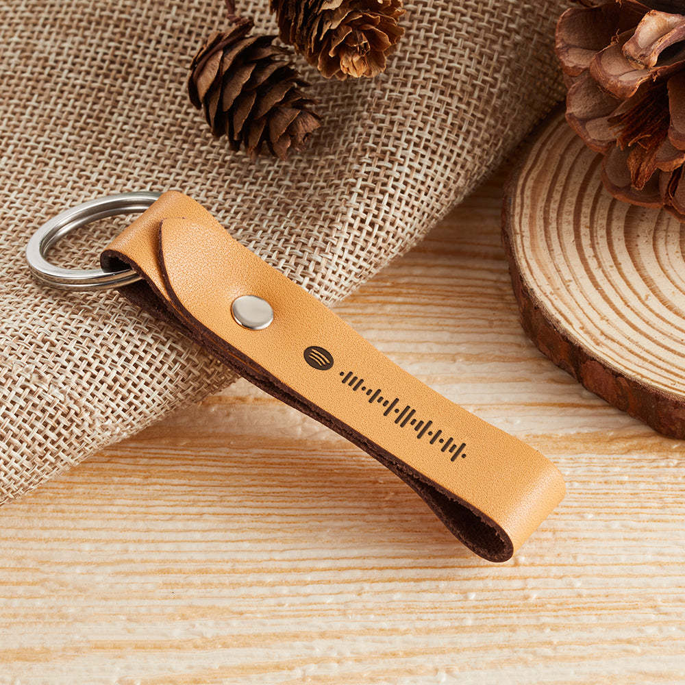 Custom Scannable Spotify Code Leather Keychain Personalized Music Song Key Chain Memorial Gifts for Him - soufeelus