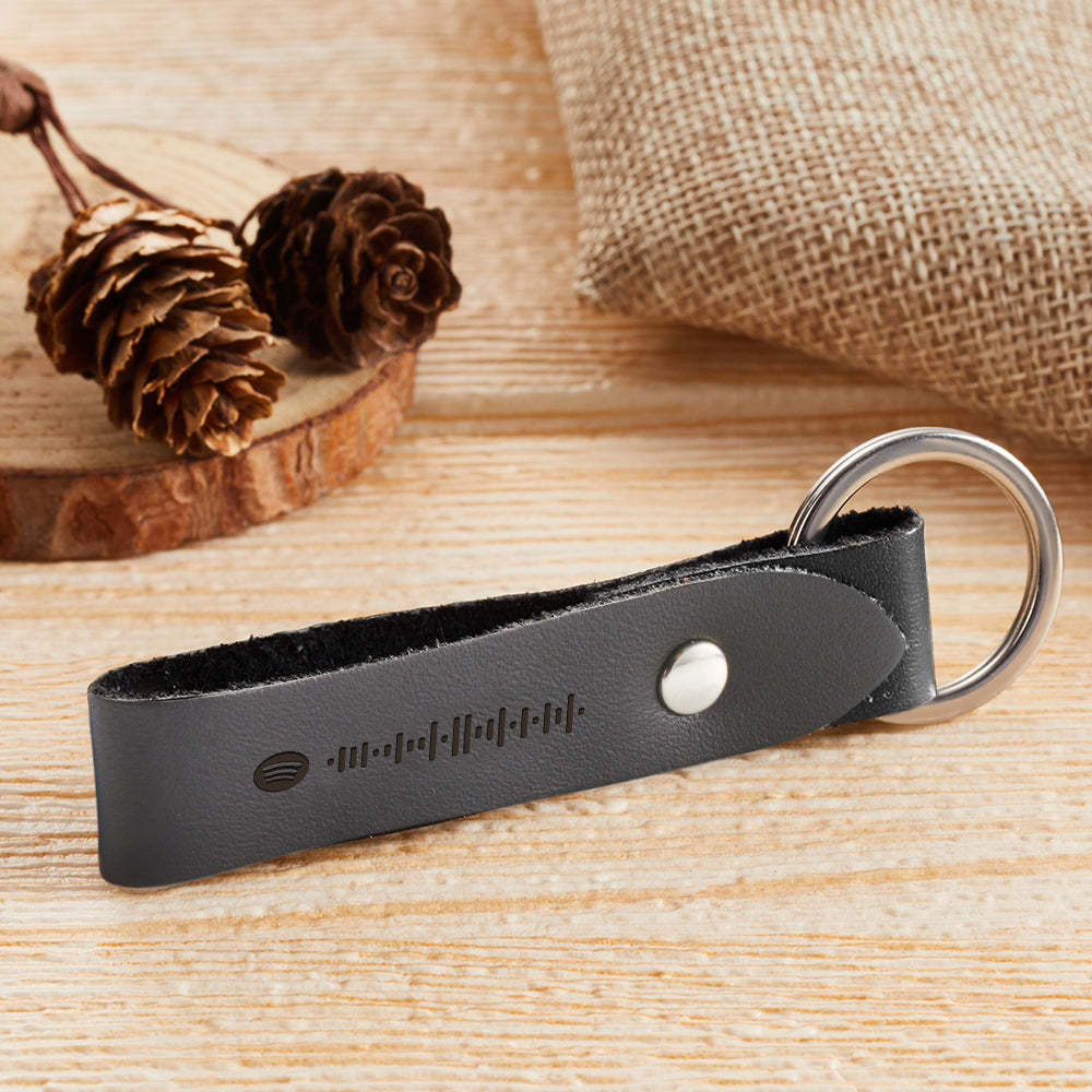 Custom Scannable Spotify Code Leather Keychain Personalized Music Song Key Chain Memorial Gifts for Him - soufeelus