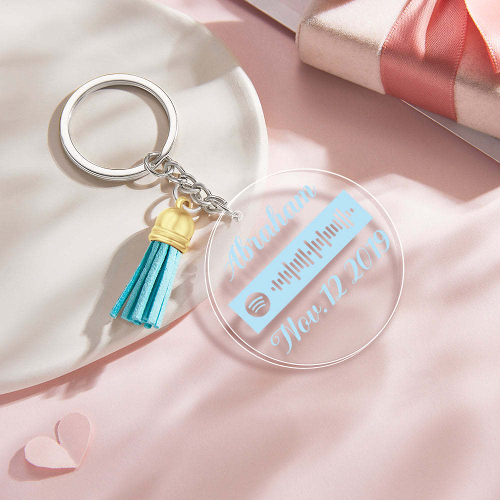Custom Engraved Spotify Code Keychain Personalized Color Pendant Key Ring Romantic Gifts for Her - soufeelus