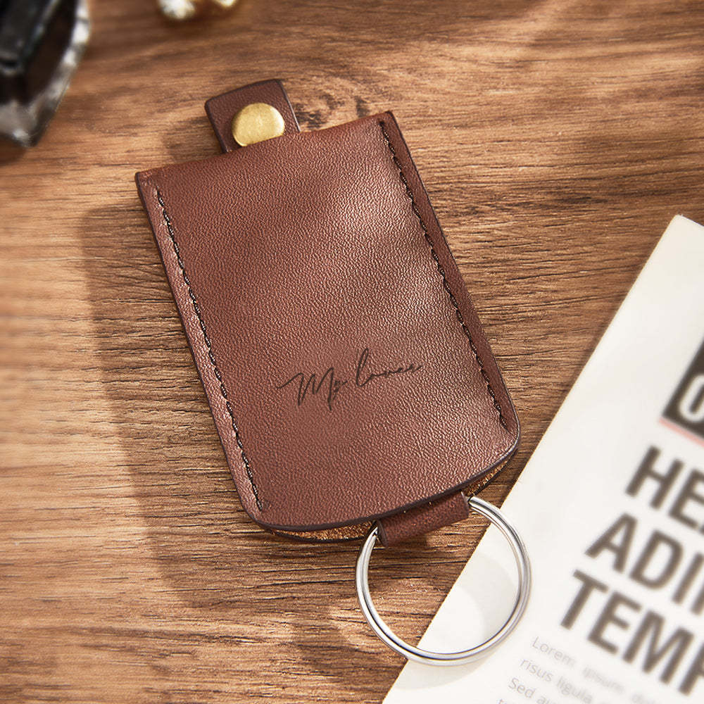 Custom Engraved Keychain Personalized Leather Pulling Key Holder Creative Gift - soufeelus