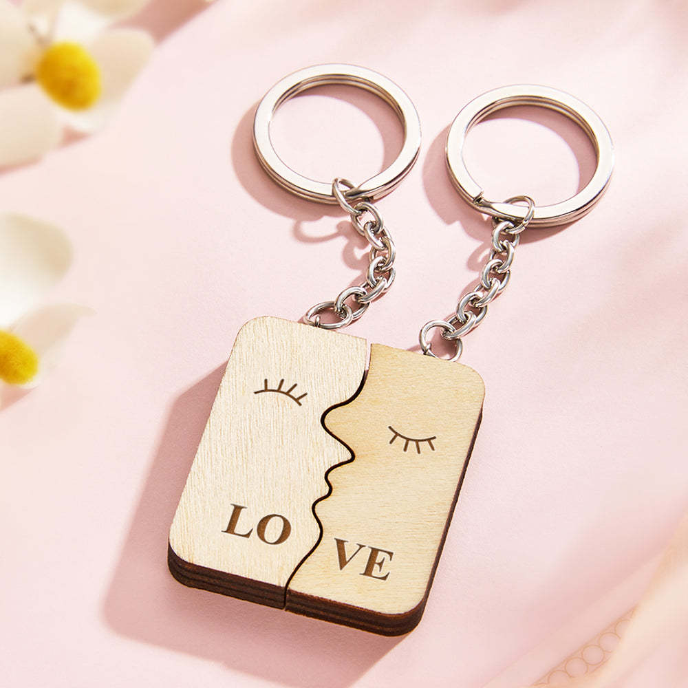 Custom Engraved Keychain Personalized Wooden Couple Keychain Gift for Lover - soufeelus