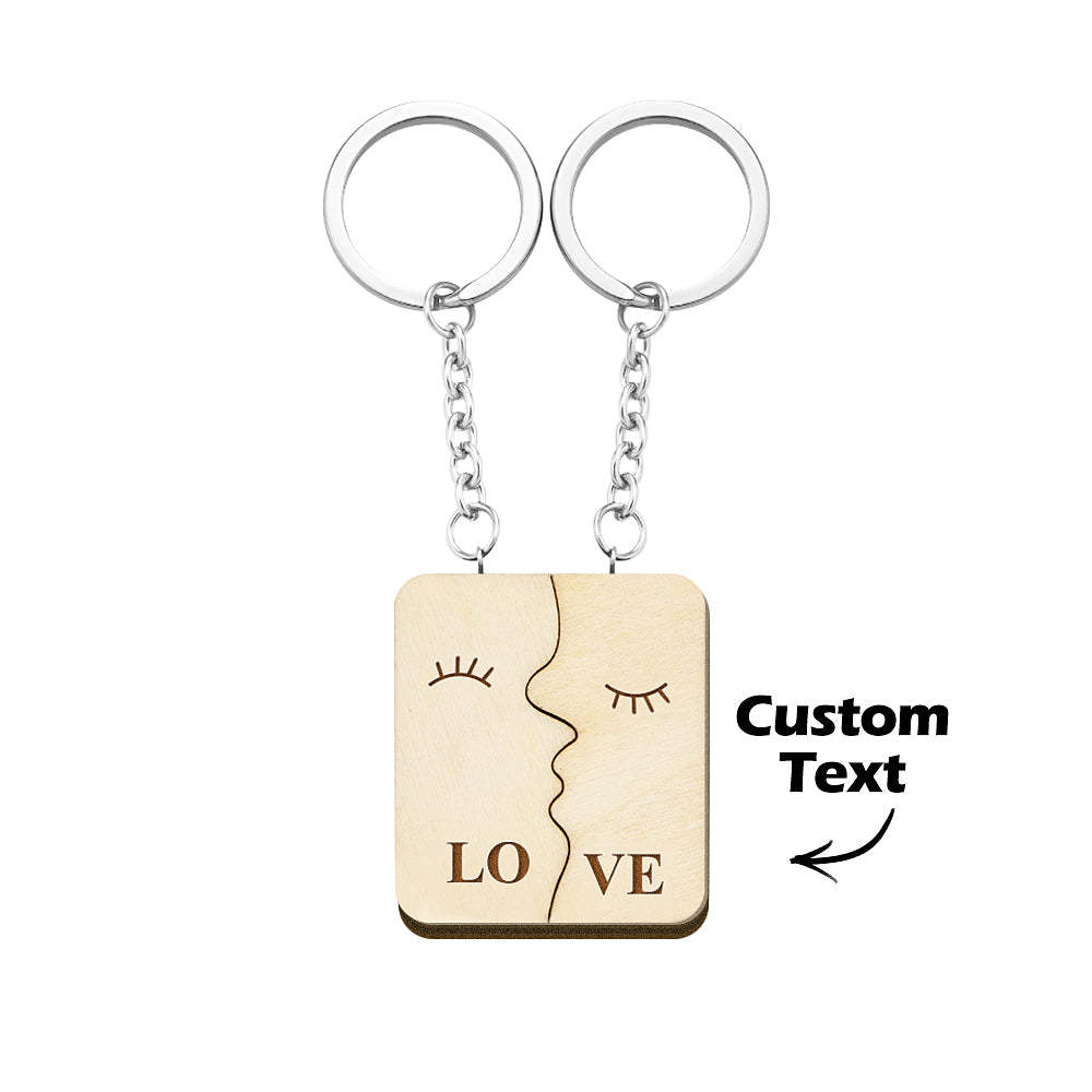 Custom Engraved Keychain Personalized Wooden Couple Keychain Gift for Lover - soufeelus