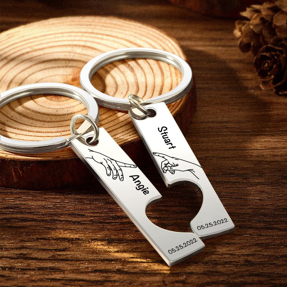 Custom Keychain Stainless Steel keyring Engraved Keychain Personalized Bar Keychain Couple Keychain Wedding Key Ring Gift for Anniversary detail