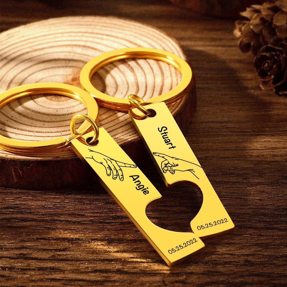 Custom Keychain Stainless Steel keyring Engraved Keychain Personalized Bar Keychain Couple Keychain Wedding Key Ring Gift for Anniversary - soufeelus