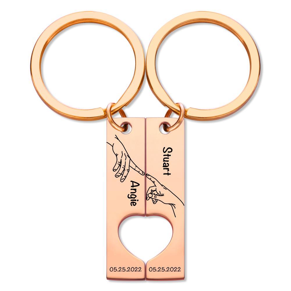Custom Keychain Stainless Steel keyring Engraved Keychain Personalized Bar Keychain Couple Keychain Wedding Key Ring Gift for Anniversary - soufeelus