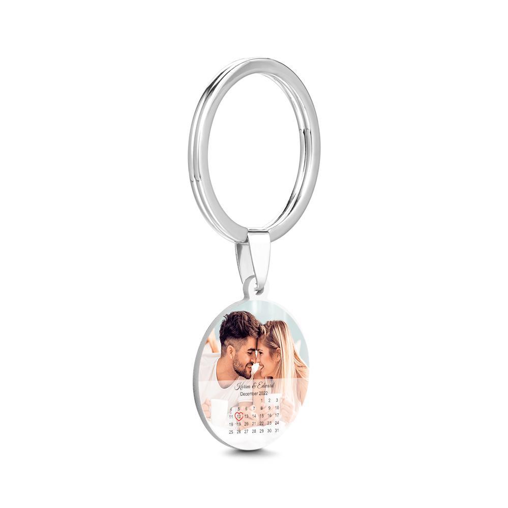 Custom Round Calendar Tag Photo Keychain Memorial Gifts for Couple - soufeelus