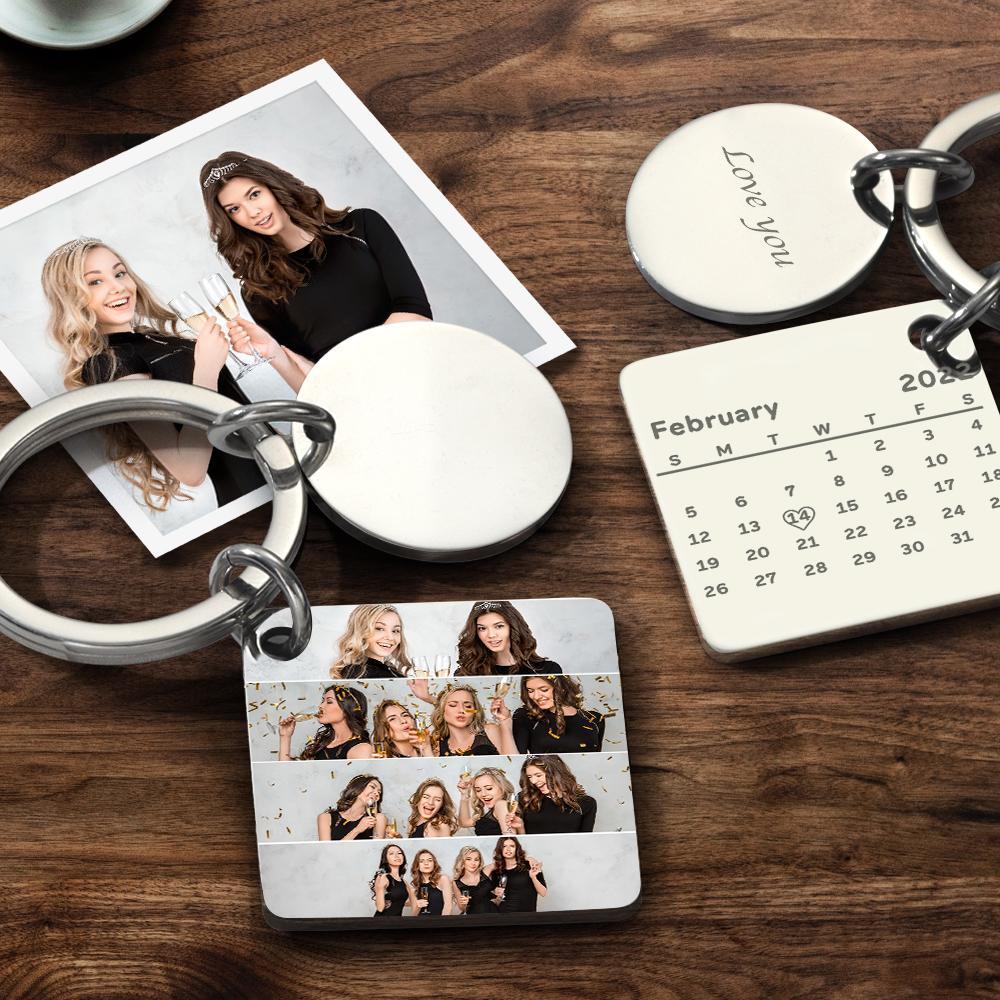 Personalized Custom Photo Engraved Calendar Collage Photo Painting Keyring - soufeelus