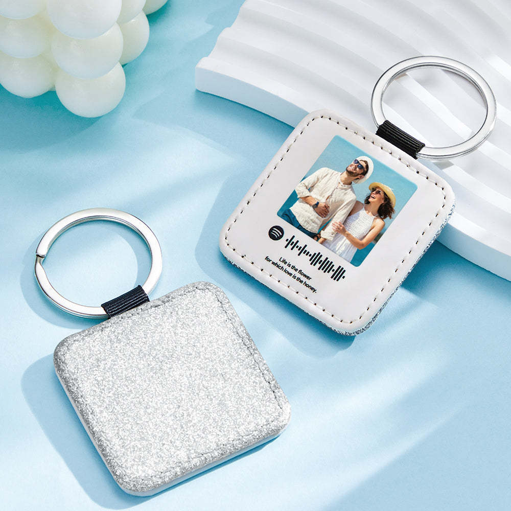 Custom Keychains Scannable Spotify Code Leather Sequins Gifts - soufeelus