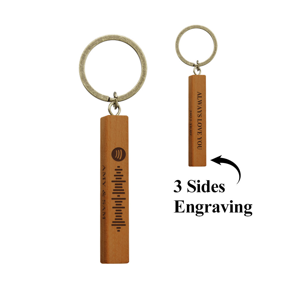 Custom Spotify Code Keychain Personalized Wooden Keychain with Your Text 3 Sides Engraving - soufeelus
