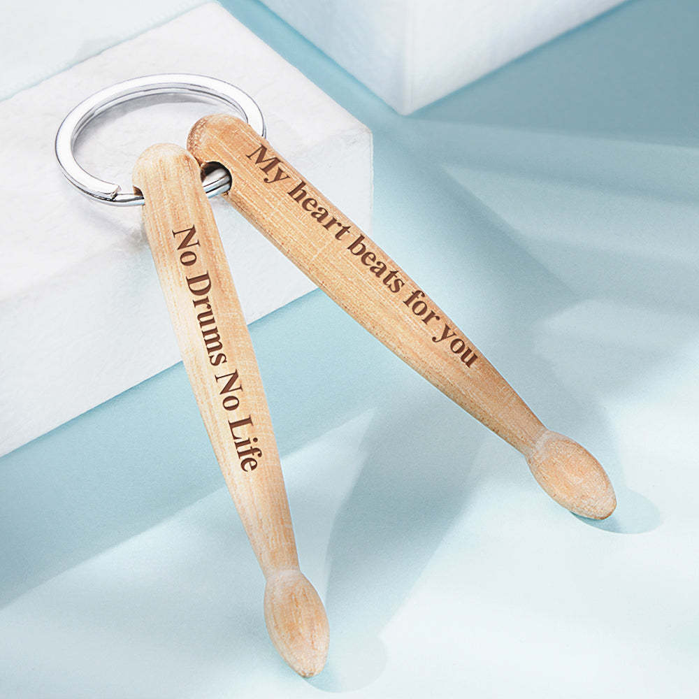 Custom Engraved Keychain Personalized Wooden Drumstick Keychain Creative Gift for Drummers - soufeelus