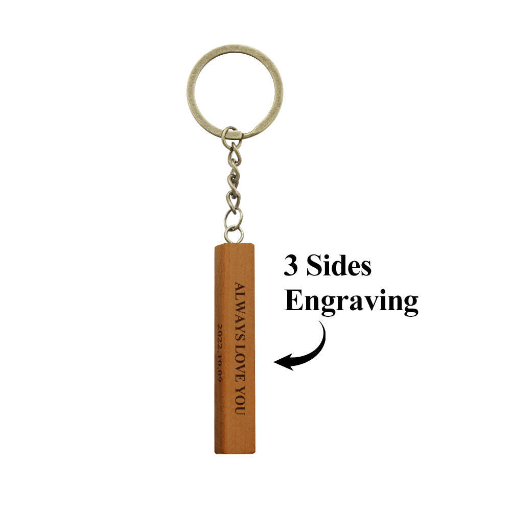Custom Engraved Keychain Personalized 3 Sided Engraved Wooden Keychain Anniversary Gift - soufeelus