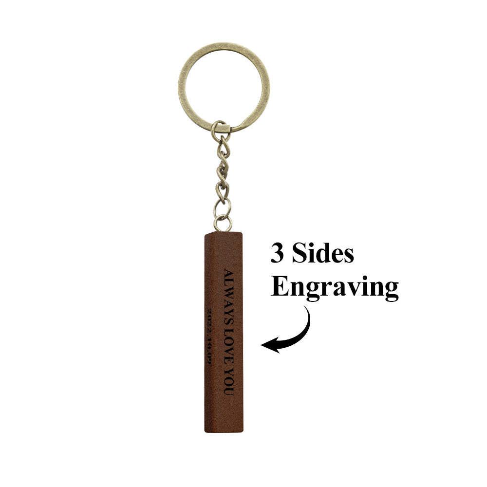 Custom Engraved Keychain Personalized 3 Sided Engraved Wooden Keychain Anniversary Gift - soufeelus