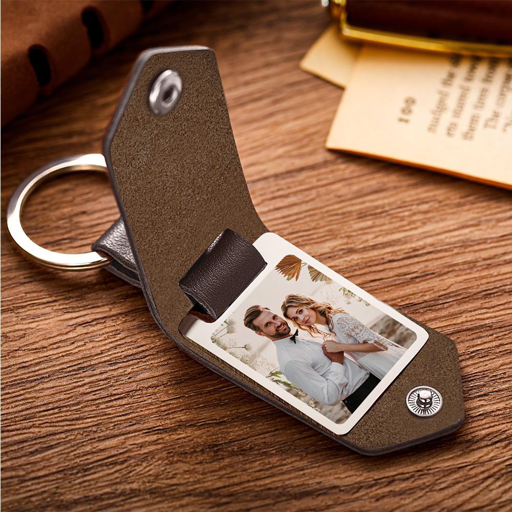 Custom Photo Keychain Engraved Keychains Leather Gifts for Couple - soufeelus