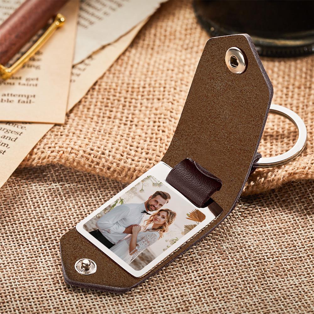 Custom Photo Keychain Engraved Keychains Leather Gifts for Couple - soufeelus