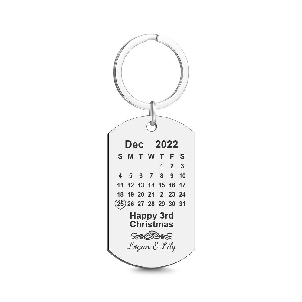 Custom Calendar Engraved Tag Key Chain Anniversary Gift For Lovers On Christmas - soufeelus