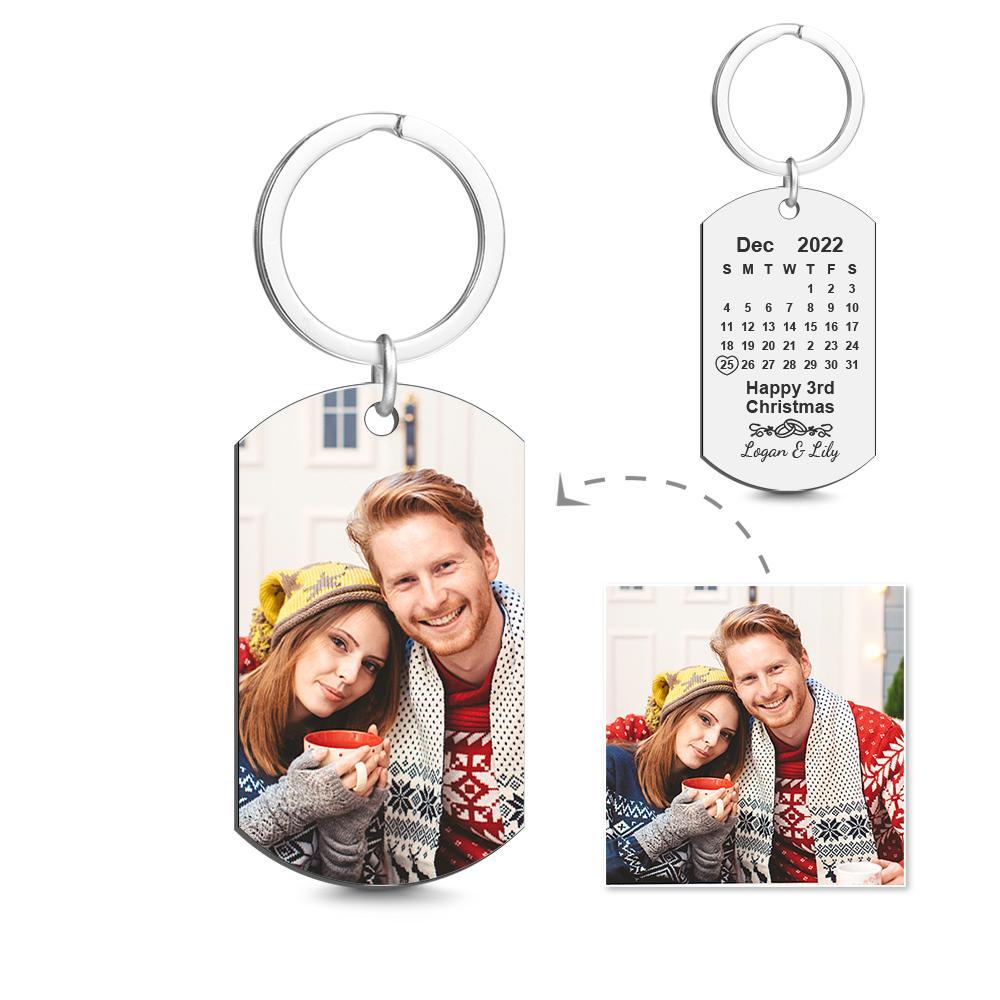 Custom Calendar Engraved Tag Key Chain Anniversary Gift For Lovers On Christmas - soufeelus