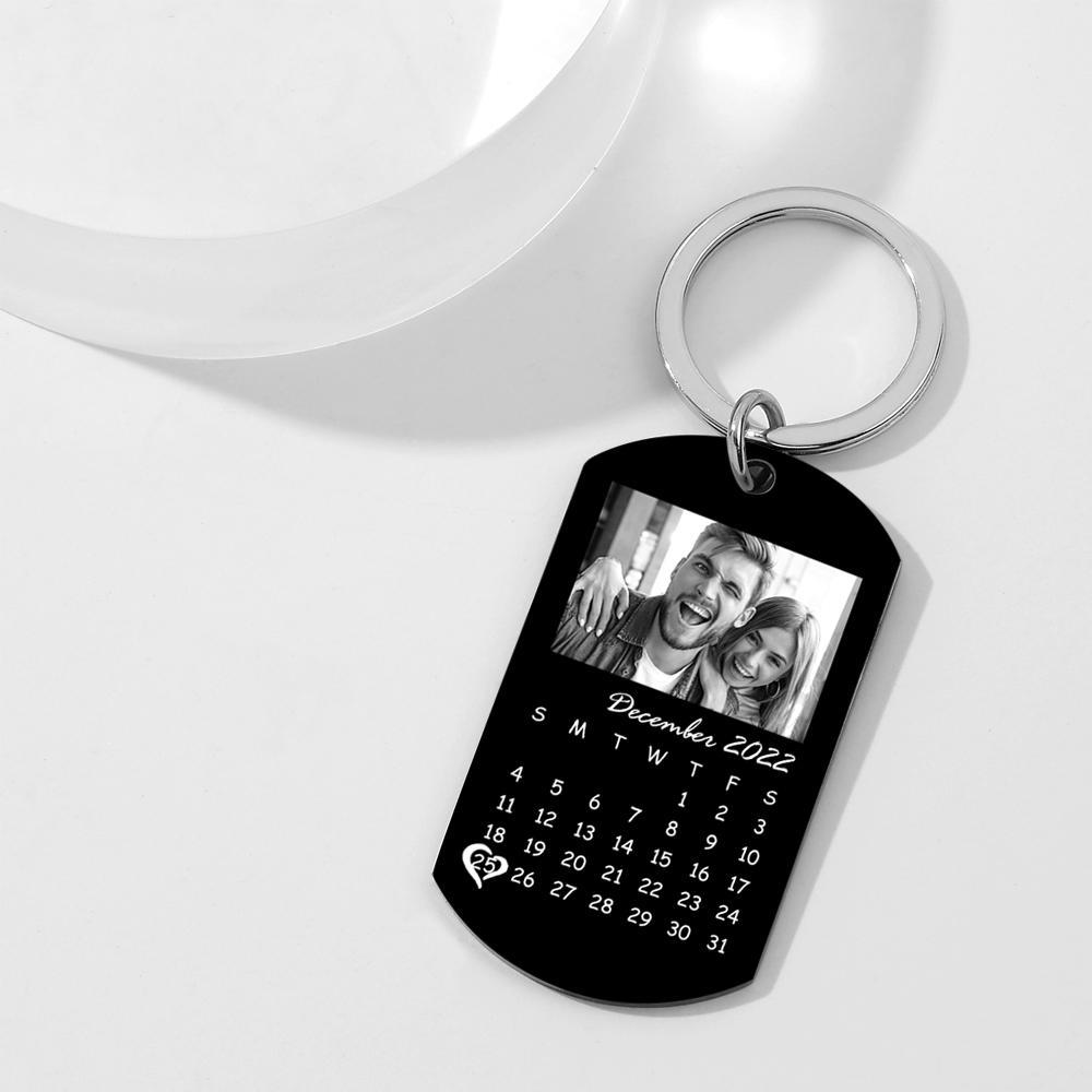 Custom Black Filter Photo Calendar Keychain Unique Design Gift For For Loved Ones On Anniversary - soufeelus