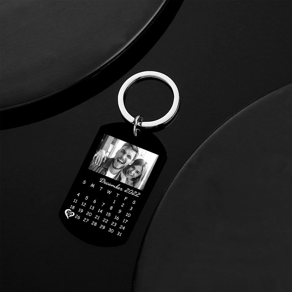 Custom Black Filter Photo Calendar Keychain Unique Design Gift For For Loved Ones On Anniversary - soufeelus