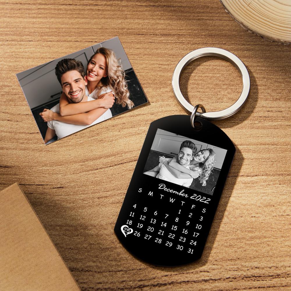 Custom Black Filter Photo Calendar Keychain Unique Design Gift For Loved Ones On Anniversary