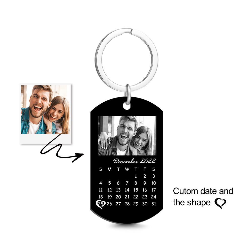 Custom Black Filter Photo Calendar Keychain Unique Design Gift For For Loved Ones On Anniversary - soufeelus