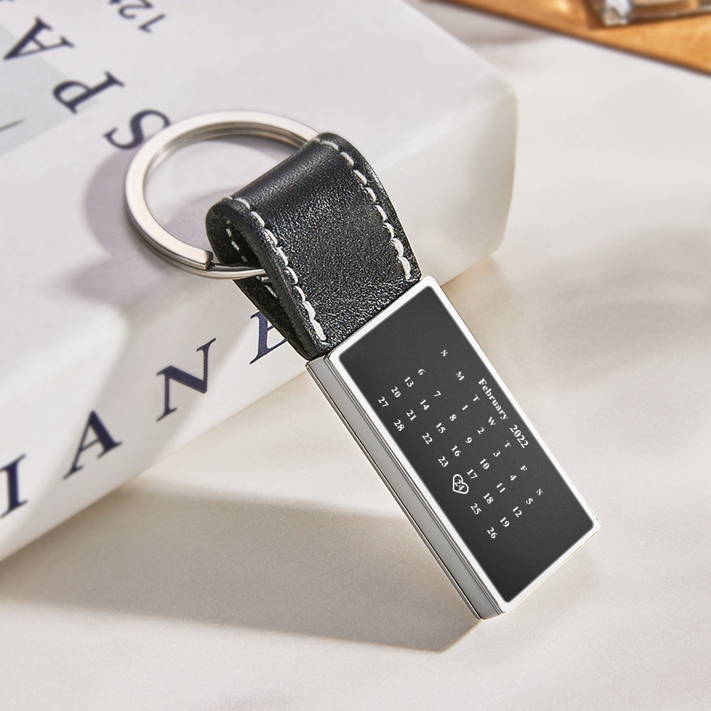 Personalized Calendar Leather Keychain Custom Date Unique Keyring Anniversary Gift - soufeelus