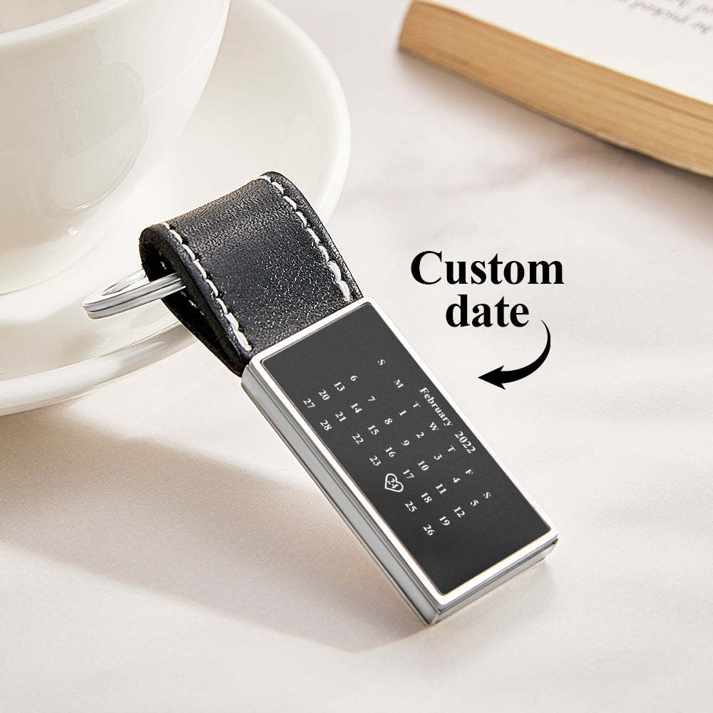 Personalized Calendar Leather Keychain Custom Date Unique Keyring Anniversary Gift - soufeelus