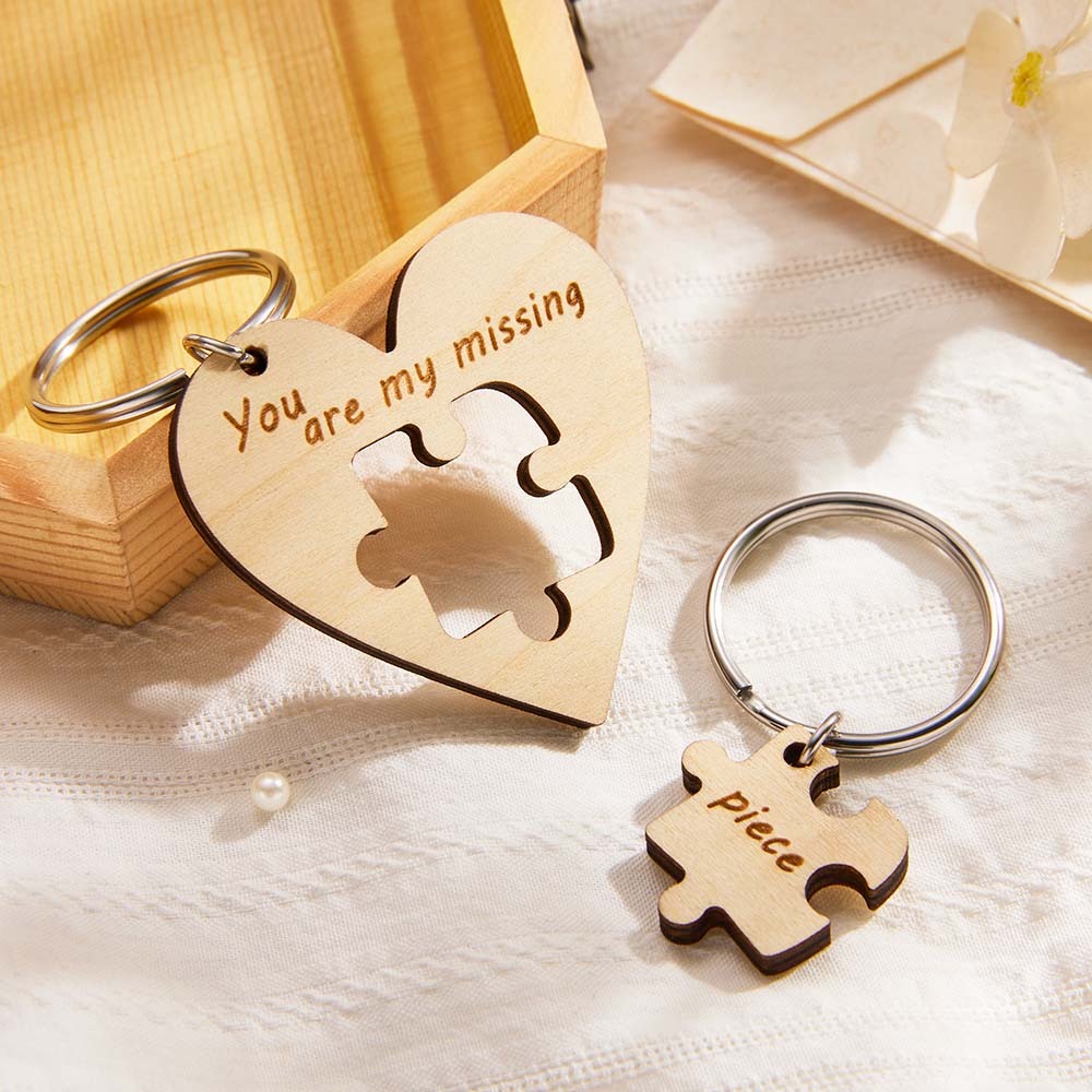Custom Engraved Keychains Puzzle Love Wooden Gifts - soufeelus